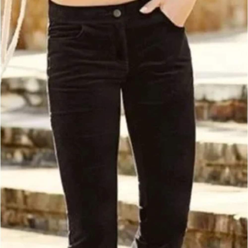 Chelsea & Violet Velvet Fringe Hem Pants Black Size 26 EUC